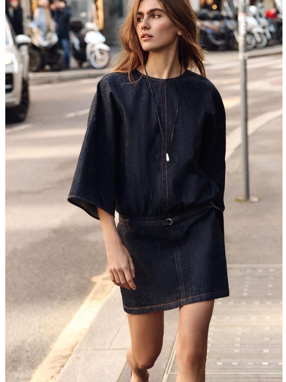 Zara Dark Denim Mini Dress - Dark Blue